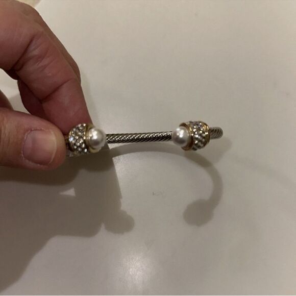 KAT + BRYN Stone Cable Cuff Bracelet Silver Gold Rhinestones Pearls - Picture 6 of 6